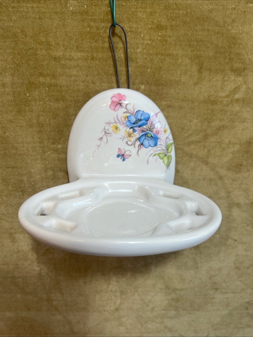 Vtg Ceramic Wall Mount Toothbrush Cup Holder Dish Floral Butterfly Cottagecore